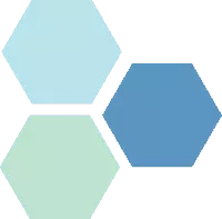 Three hexagons on a blue background representing efficient bookkeeping.